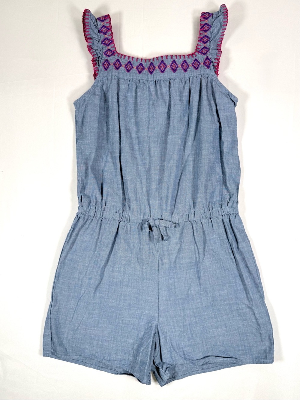 GYMBOREE Girls Embroidered Chambray Romper 12 Boho Western Southwestern Coastal